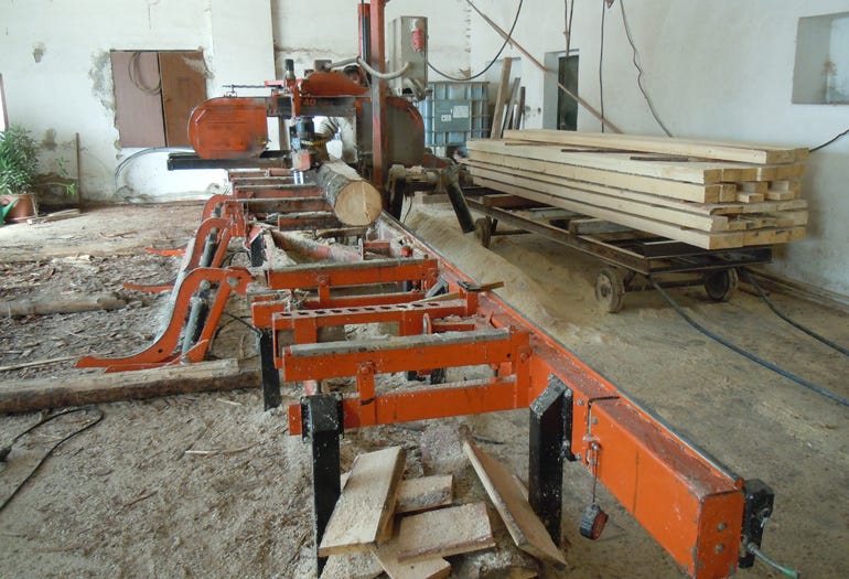 Wood-Mizer LT40 sawmill at timber production in Czech
